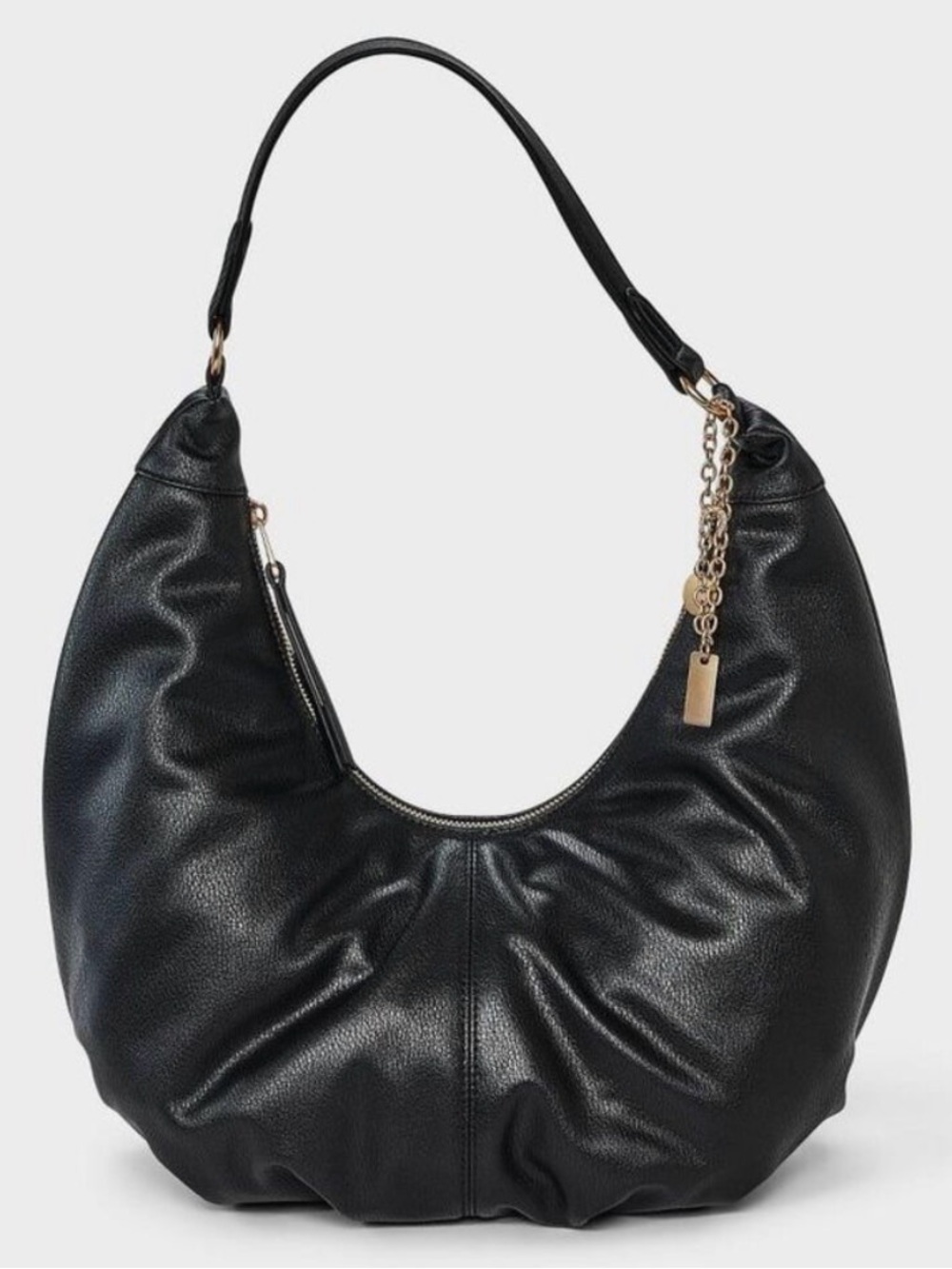 Universal Thread black oversized crescent bag with gold charms NWT
